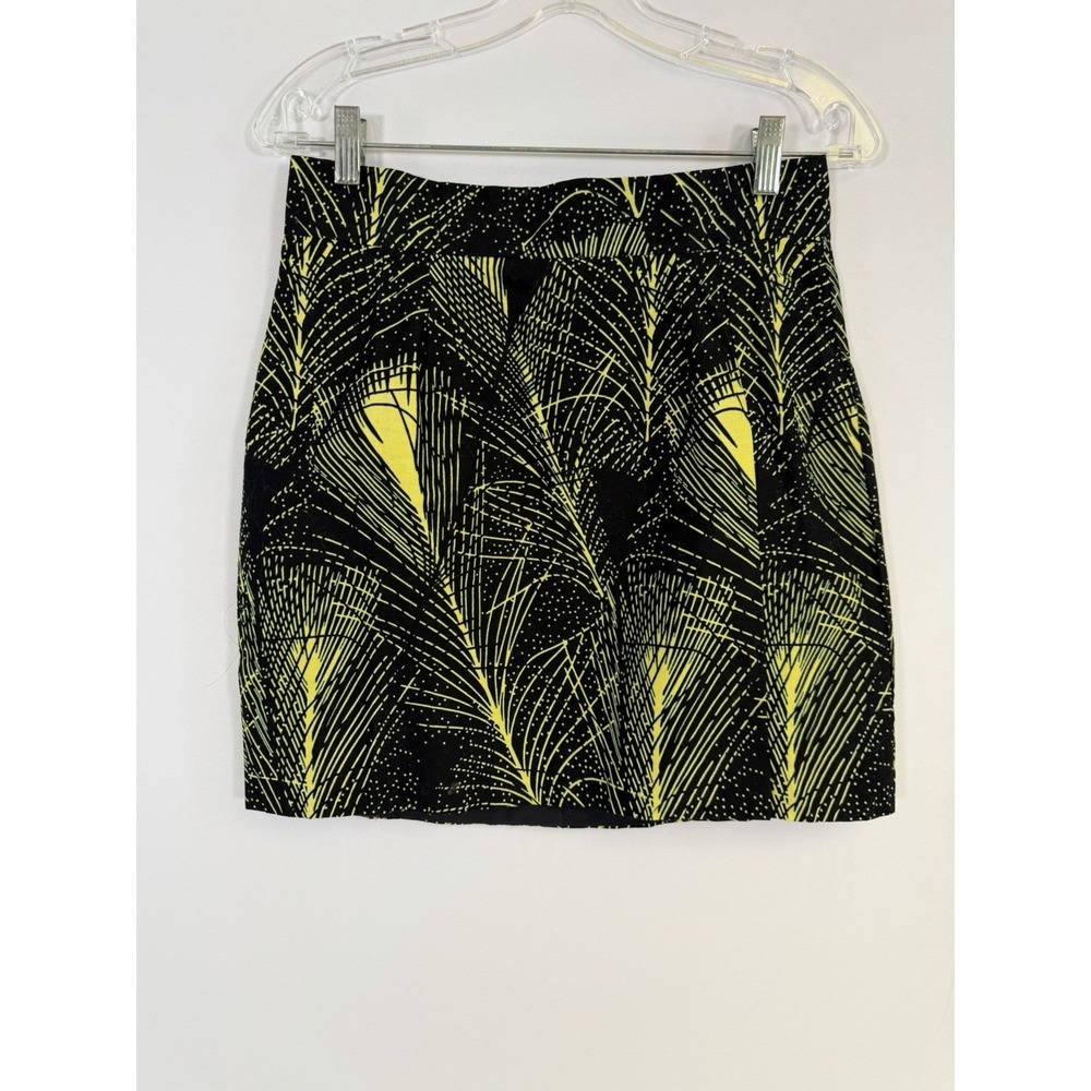Grass-Fields GF Mini Skirt Black Yellow Feather Print Sz 10